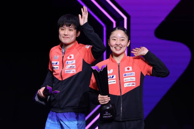 (L-R) Tomokazu Harimoto, Miwa Harimoto (JPN), AUGUST 9, 2026 - Table tennis, Tischtennis : WTT Champions Yokohama 2026 Award Ceremony at Yokohama BUNTAI, Kanagawa, Japan.  aflo_340457641 YUTAKAx