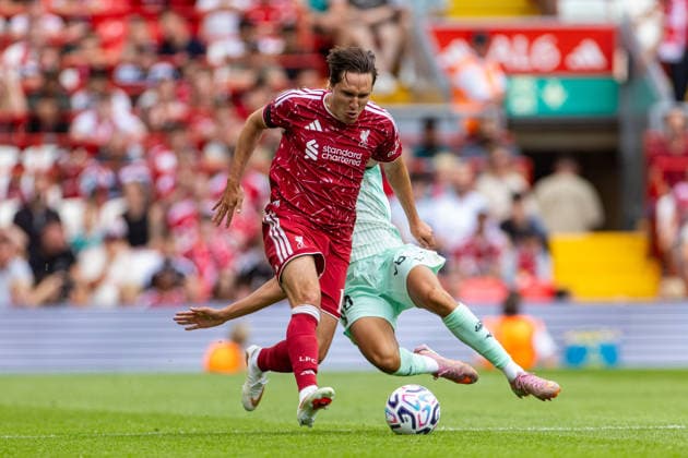 Football - Pre-Season Friendly - Liverpool FC v AS Monaco LIVERPOOL, ENGLAND - Saturday, August 8, 2026: Liverpool s Federico Chiesa is challenged by Monaco s Anis Soubeir (R) during a pre-season friendly match between Liverpool FC and AS Monaco FC at Anfield. (Photo by David Rawcliffe Propaganda) LIVERPOOL Anfield MERSEYSIDE ENGLAND  Copyright: xDavidxRawcliffex P2026-08-09-Liverpool_Monaco-141