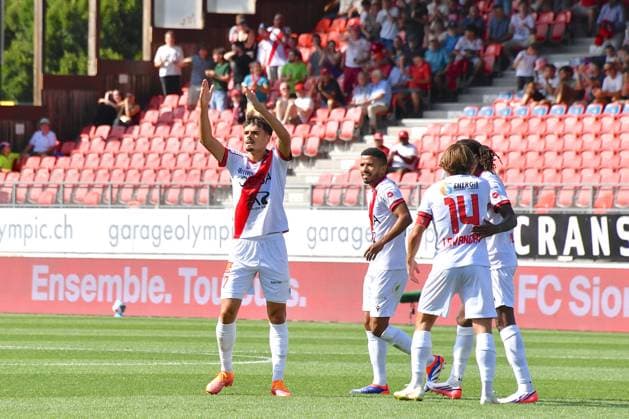 Sion, 09.08.2026, Football Brack Super League, FC Sion - FC Vaduz, Donat Rrudhani (FCS 77) 1 : 1 with Numa Lavanchy (Sion 14), Fode Sylla (Sion 37) & Marquinhos Cipriano (Sion 6) (Frederic Dubuis Imago) FC SION - FC VADUZ Imago