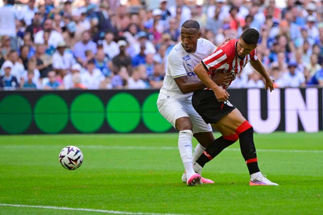 FOOTBALL : Olympique de Marseille VS Athletic Club Bilbao - 09 08 2026 Derek Cornelius (OM) - Pre-season friendly between Olympique de Marseille and Athletic Club Bilbao on August 9, 2026 at the CEPAC Velodrome Stadium in Marseille. MarseilleFrance  Copyright: xWilliamxCannarellax