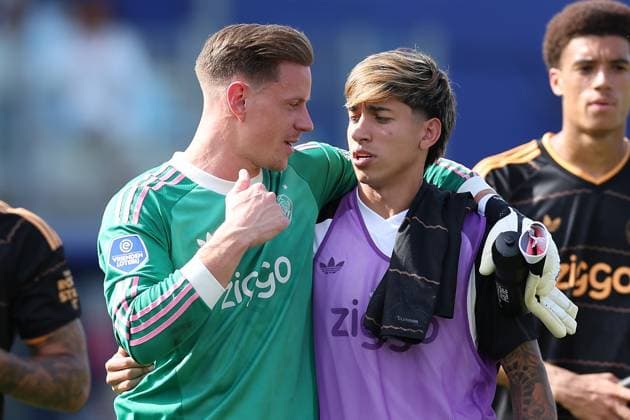 ZWOLLE - AFC Ajax Amsterdam goalkeeper Marc Ter Stegen with AFC Ajax Amsterdam forward Maher Carrizo after the Eredivisie match between PEC Zwolle and Ajax at MAC3PARK stadium on August 8, 2026 in Zwolle, the Netherlands. (Photo by DeFodi Images) - *** ZWOLLE AFC Ajax Amsterdam goalkeeper Marc Ter Stegen with AFC Ajax Amsterdam forward Maher Carrizo after the Eredivisie match between PEC Zwolle and Ajax at MAC3PARK Stadium on August 8, 2026, in Zwolle, the Netherlands. Photo by DeFodi Images