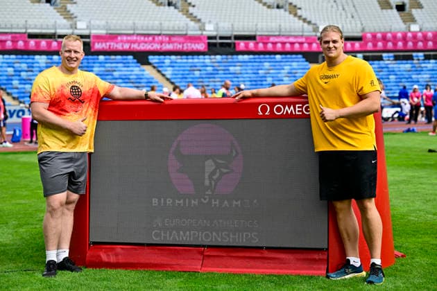 Erik MAIHOEFER (Germany, VfL Sindelfingen, SHOT PUT Men) und Georg HARPF (Germany, LG Stadtwerke Muenchen, SHOT PUT Men) GBR, European Athletics Championships, Athletics, 10.08.2026, GBR, European Athletics Championships, Athletics, 10.08.2026, Birmingham *** Erik MAIHOEFER (Germany), VfL Sindelfingen, Men s Shot Put, and Georg HARPF (Germany), LG Stadtwerke München, Men s Shot Put, GBR, European Athletics Championships, Athletics, August 10, 2026, GBR, European Athletics Championships, Athletics, August 10, 2026, Birmingham Copyright: xEibnerxPressefoto JanxPapenfussx EP_JPS