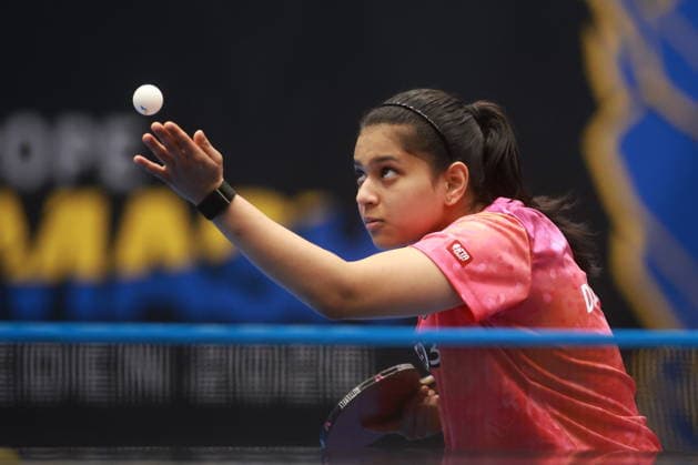 2026 WTT Europe Smash - Sweden - Qualifications Day 2 Diya Chitale of India competes against Divyanshi Bhowmick of India during the women s singles qualifying round 2 at the 2026 Europe Smash at the Baltiska Hallen in Malmo, Sweden, on August 9, 2026. Malmo Sweden  Copyright: xRemyxGrosx originalFilename:gros-europesm260809_npFam.jpg