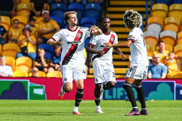 Mansfield Town v Sheffield United, Carabao Cup Patrick Bamford of Sheffield United celebrates his goal to make it 0-1 during the Mansfield Town v Sheffield United Carabao Cup 1st Round match at Field Mill One Call Stadium, Mansfield, England on 9 August 2026 Credit: Richard Bierton Every Second Media Editorial use only. All images are copyright Every Second Media Limited. No images may be reproduced without prior permission. All rights reserved. Premier League and Football League images are subject to licensing agreements with Football DataCo Limited. see https: www.football-dataco.com Copyright: xIMAGO EveryxSecondxMediax ESM-2086-0032 RichardxBiertonx xEveryxSecondxMediax