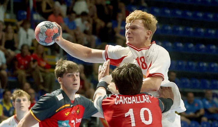 09.08.2026 Belgrade Spain-Denmark European U18 men s handball championship final tournament match for 3rd place Nikolaj Kristian Holm Fuglsbjerg Denmark :