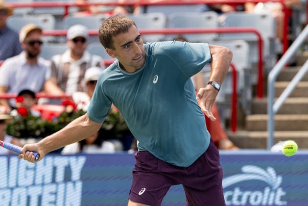 August 9, 2026, Montreal, Quebec, Canada: DANIEL MERIDA from Spain forehand in match against Tallon Griekspoor from Nederlands in round of 16 at Canadian Open at IGA stadium in Montreal, Quebec, Canada on 2026-08-09 TENNIS: Canadian Open Montreal 2026  - ZUMAl189 20260809_zsp_l189_004 Copyright: xYannickxLegarex
