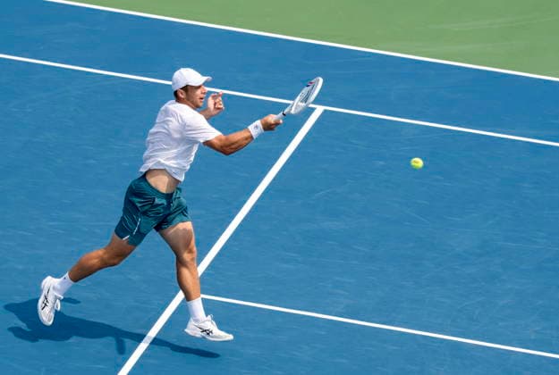 August 9, 2026, Montreal, Pq, Canada: Tallon Griekspoor of the Netherlands hits a return to Daniel Merida of Spain during Round of 16 tennis action at the National Bank Open in Montreal on Sunday, Aug. 9, 2026. Canada News - August 9, 2026  - ZUMAc35_ 20260809_zaf_c35_004 Copyright: xChristinnexMuschix