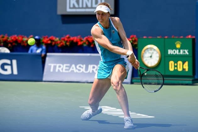 August 9, 2026, Toronto, Ontario, Canada: LIUDMILA SAMSONOVA returns the ball during her round-of-16 match against Elena Rybakina of Kazakhstan at the National Bank Open, part of the Hologic WTA, Tennis Damen Tour at Sobeys Stadium. Toronto Canada - ZUMAr228 20260809_znp_r228_002 Copyright: xVasiliyxRyabykhx