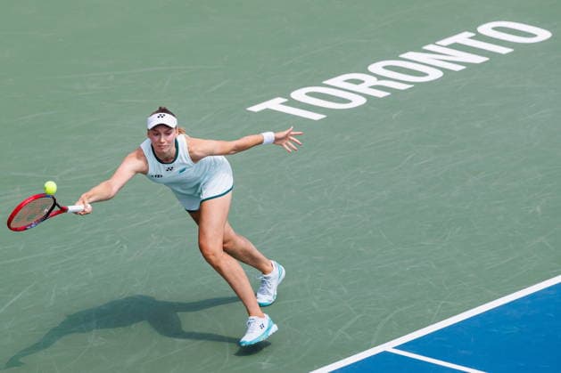 August 9, 2026, Toronto, On, Canada: Elena Rybakina of Kazakhstan returns the ball from Liudmila Samsonova during round of 16 National Bank Open tennis action in Toronto, on Sunday, Aug. 9, 2026. Canada News - August 9, 2026  - ZUMAc35_ 20260809_zaf_c35_010 Copyright: xKeitoxNewmanx