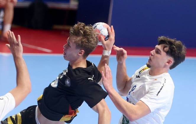09.08.2026 Belgrade Beograd Germany-Slovenia European U18 men s handball championship final tournament final match Julius Eisend(L) Germany,Matic Aljancic(R) Slovenia :