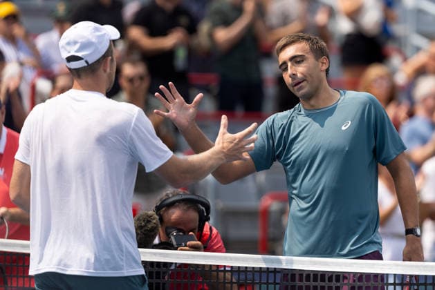 August 9, 2026, Montreal, Quebec, Canada: DANIEL MERIDA from Spain shaking hand with Tallon Griekspoor from Nederlands in round of 16 match at Canadian Open at IGA stadium in Montreal, Quebec, Canada on 2026-08-09 Montreal Canada - ZUMAl189 20260809_zsp_l189_038 Copyright: xYannickxLegarex