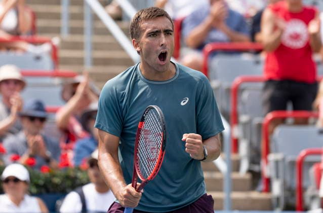August 9, 2026, Montreal, Pq, Canada: Daniel Merida of Spain celebrates his win over Tallon Griekspoor of the Netherlands during Round of 16 tennis action at the National Bank Open in Montreal on Sunday, Aug. 9, 2026. Canada News - August 9, 2026  - ZUMAc35_ 20260809_zaf_c35_013 Copyright: xChristinnexMuschix