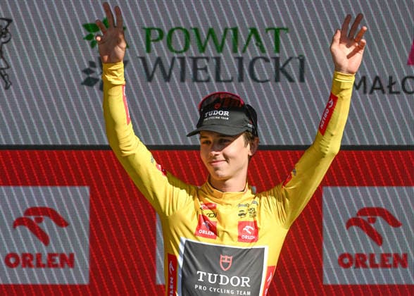 83rd Tour De Pologne 2026 - Stage 7 WIELICZKA, POLAND - AUGUST 09: Overall race winner Marco Brenner of Germany and Tudor Pro Cycling Team, wearing the ORLEN Yellow Jersey, celebrates during the awards ceremony of the 83rd Tour de Pologne 2026, Stage 7 a 12.5km individual time trial stage from Wieliczka to Wieliczka UCIWT on August 09, 2026 in Wieliczka, Poland. Wieliczka Poland  Copyright: xArturxWidakx originalFilename:widak-83rdtour260809_np4jW.jpg
