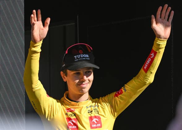 83rd Tour De Pologne 2026 - Stage 7 WIELICZKA, POLAND - AUGUST 09: Marco Brenner of Germany and Tudor Pro Cycling Team celebrates at podium as ORLEN Yellow Jersey overall winner during the 83rd Tour de Pologne 2026, Stage 7 a 12.5km individual time trial stage from Wieliczka to Wieliczka UCIWT on August 09, 2026 in Wieliczka, Poland. Wieliczka Poland  Copyright: xArturxWidakx originalFilename:widak-83rdtour260809_npfq1.jpg