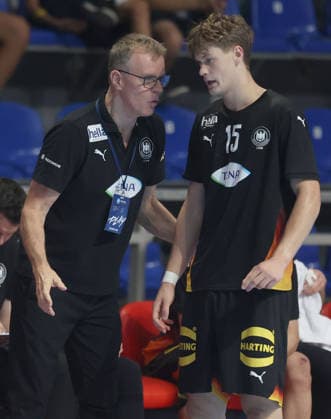 09.08.2026 Belgrade Germany-Slovenia European U18 men s handball championship final tournament final match Martin Heuberger(L) Germany coach,Julius Eisend(R) :