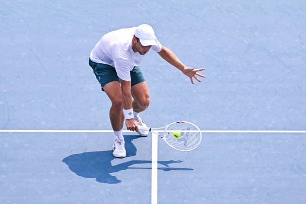 MONTREAL, QC - AUGUST 09: Tallon Griekspoor (NED) returns the ball during a fourth round match at National Bank Open on August 09, 2026 at IGA Stadium in Montreal, QC (Photo by David Kirouac Icon Sportswire) TENNIS: AUG 09 National Bank Open EDITORIAL USE ONLY Icon26080900326