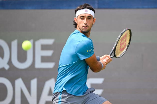 MONTREAL, QC - AUGUST 09: Thiago Augustin Tirante (ARG) returns the ball during a fourth round match at National Bank Open on August 09, 2026 at IGA Stadium in Montreal, QC (Photo by David Kirouac Icon Sportswire) TENNIS: AUG 09 National Bank Open EDITORIAL USE ONLY Icon26080901826