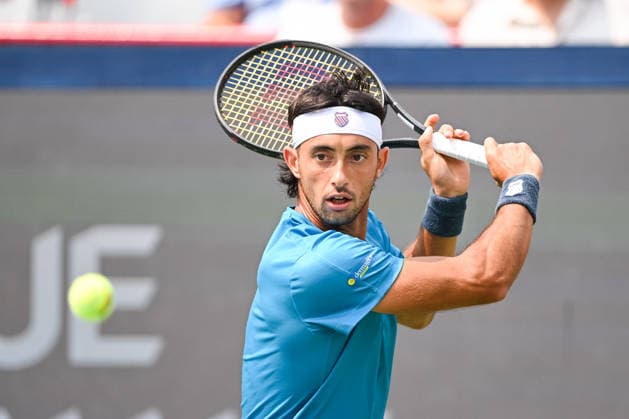 MONTREAL, QC - AUGUST 09: Thiago Augustin Tirante (ARG) returns the ball during a fourth round match at National Bank Open on August 09, 2026 at IGA Stadium in Montreal, QC (Photo by David Kirouac Icon Sportswire) TENNIS: AUG 09 National Bank Open EDITORIAL USE ONLY Icon26080902026
