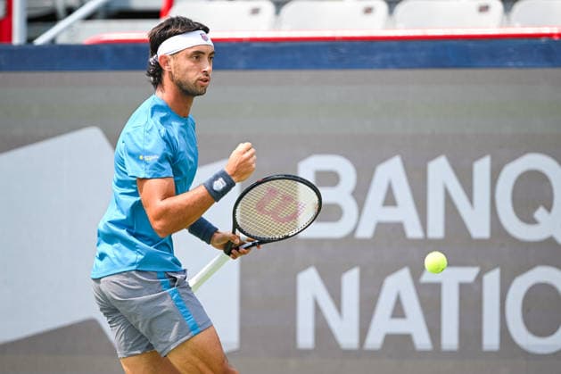 MONTREAL, QC - AUGUST 09: Thiago Augustin Tirante (ARG) reacts after winning a point during a fourth round match at National Bank Open on August 09, 2026 at IGA Stadium in Montreal, QC (Photo by David Kirouac Icon Sportswire) TENNIS: AUG 09 National Bank Open EDITORIAL USE ONLY Icon26080902426