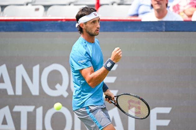 MONTREAL, QC - AUGUST 09: Thiago Augustin Tirante (ARG) reacts after winning a point during a fourth round match at National Bank Open on August 09, 2026 at IGA Stadium in Montreal, QC (Photo by David Kirouac Icon Sportswire) TENNIS: AUG 09 National Bank Open EDITORIAL USE ONLY Icon26080902526