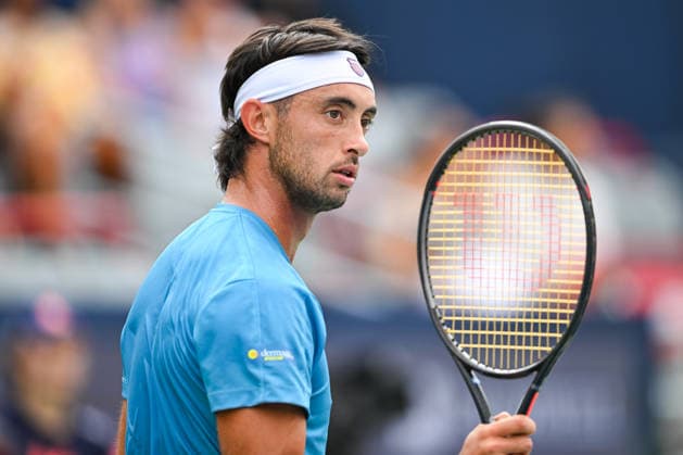 MONTREAL, QC - AUGUST 09: Thiago Augustin Tirante (ARG) reacts after winning a point during a fourth round match at National Bank Open on August 09, 2026 at IGA Stadium in Montreal, QC (Photo by David Kirouac Icon Sportswire) TENNIS: AUG 09 National Bank Open EDITORIAL USE ONLY Icon26080903726