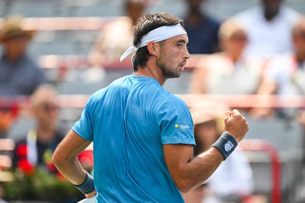 MONTREAL, QC - AUGUST 09: Thiago Augustin Tirante (ARG) reacts after winning a point during a fourth round match at National Bank Open on August 09, 2026 at IGA Stadium in Montreal, QC (Photo by David Kirouac Icon Sportswire) TENNIS: AUG 09 National Bank Open EDITORIAL USE ONLY Icon26080903826