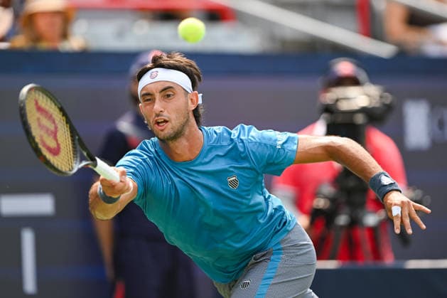 MONTREAL, QC - AUGUST 09: Thiago Augustin Tirante (ARG) returns the ball during a fourth round match at National Bank Open on August 09, 2026 at IGA Stadium in Montreal, QC (Photo by David Kirouac Icon Sportswire) TENNIS: AUG 09 National Bank Open EDITORIAL USE ONLY Icon26080903926