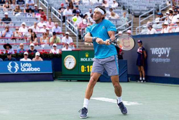 August 9, 2026, Montreal, Quebec, Canada: THIAGO AUGUSTIN TIRANTE from Argentina backhand in match against Learner Tien (12) from USA in round of 16 at Canadian Open at IGA stadium in Montreal, Quebec, Canada on 2026-08-09 Montreal Canada - ZUMAl189 20260809_zsp_l189_047 Copyright: xYannickxLegarex