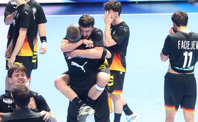 09.08.2026 Belgrade Germany-Slovenia European U18 men s handball championship final tournament final match Toma Gadza Germany celebration after match :