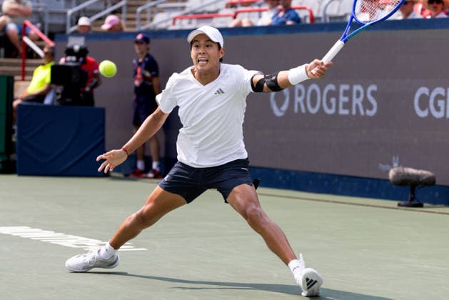 August 9, 2026, Montreal, Quebec, Canada: LEARNER TIEN (12) from USA in match forehand against Thiago Agustin Tirante from Argentina in round of 16 at Canadian Open at IGA stadium in Montreal, Quebec, Canada on 2026-08-09 Montreal Canada - ZUMAl189 20260809_zsp_l189_057 Copyright: xYannickxLegarex