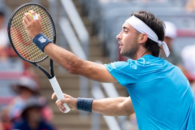 August 9, 2026, Montreal, Quebec, Canada: THIAGO AUGUSTIN TIRANTE from Argentina serving in match against Learner Tien (12) from USA in round of 16 at Canadian Open at IGA stadium in Montreal, Quebec, Canada on 2026-08-09 TENNIS: Canadian Open Montreal 2026  - ZUMAl189 20260809_zsp_l189_060 Copyright: xYannickxLegarex