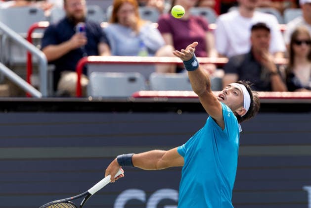 August 9, 2026, Montreal, Quebec, Canada: THIAGO AUGUSTIN TIRANTE from Argentina serving in match against Learner Tien (12) from USA in round of 16 at Canadian Open at IGA stadium in Montreal, Quebec, Canada on 2026-08-09 Montreal Canada - ZUMAl189 20260809_zsp_l189_062 Copyright: xYannickxLegarex