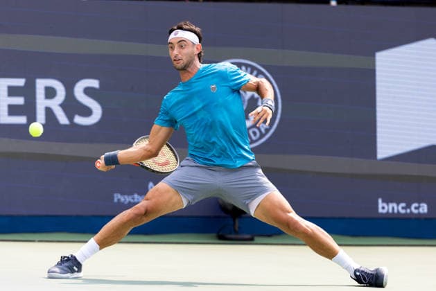 August 9, 2026, Montreal, Quebec, Canada: THIAGO AUGUSTIN TIRANTE from Argentina forehand in match against Learner Tien (12) from USA in round of 16 at Canadian Open at IGA stadium in Montreal, Quebec, Canada on 2026-08-09 TENNIS: Canadian Open Montreal 2026  - ZUMAl189 20260809_zsp_l189_067 Copyright: xYannickxLegarex