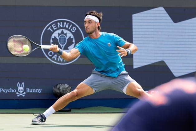 August 9, 2026, Montreal, Quebec, Canada: THIAGO AUGUSTIN TIRANTE from Argentina forehand in match against Learner Tien (12) from USA in round of 16 at Canadian Open at IGA stadium in Montreal, Quebec, Canada on 2026-08-09 Montreal Canada - ZUMAl189 20260809_zsp_l189_065 Copyright: xYannickxLegarex