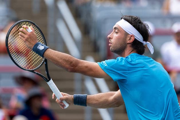 August 9, 2026, Montreal, Quebec, Canada: THIAGO AUGUSTIN TIRANTE from Argentina serving in match against Learner Tien (12) from USA in round of 16 at Canadian Open at IGA stadium in Montreal, Quebec, Canada on 2026-08-09 TENNIS: Canadian Open Montreal 2026  - ZUMAl189 20260809_zsp_l189_071 Copyright: xYannickxLegarex