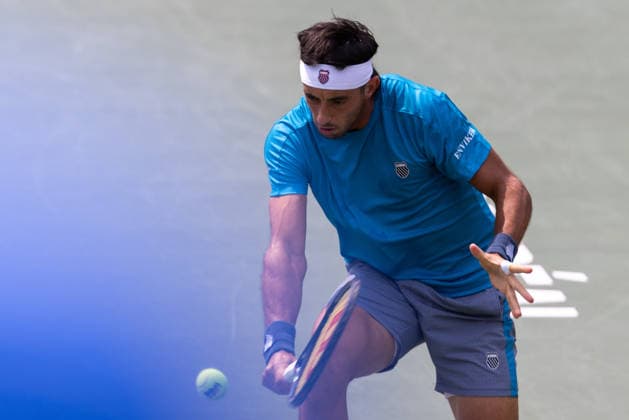 August 9, 2026, Montreal, Quebec, Canada: THIAGO AUGUSTIN TIRANTE from Argentina backhand in match against Learner Tien (12) from USA in round of 16 at Canadian Open at IGA stadium in Montreal, Quebec, Canada on 2026-08-09 TENNIS: Canadian Open Montreal 2026  - ZUMAl189 20260809_zsp_l189_075 Copyright: xYannickxLegarex