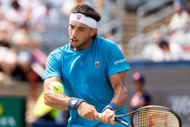 August 9, 2026, Montreal, Quebec, Canada: THIAGO AUGUSTIN TIRANTE from Argentina backhand in match against Learner Tien (12) from USA in round of 16 at Canadian Open at IGA stadium in Montreal, Quebec, Canada on 2026-08-09 Montreal Canada - ZUMAl189 20260809_zsp_l189_070 Copyright: xYannickxLegarex