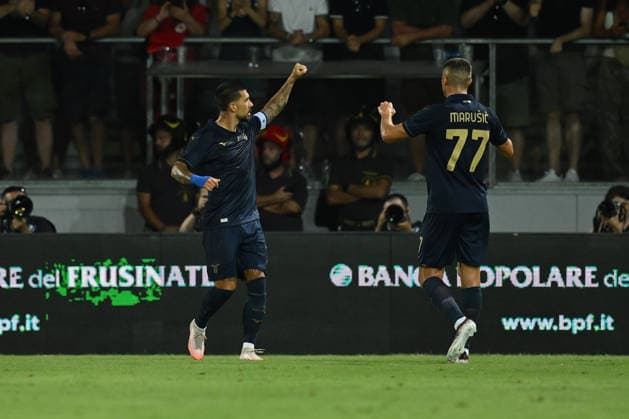 IPA87361023 - Mattia Zaccagni of S.S. Lazio celebrates after scoring the goal that tied the game at 1-1 during a preseason friendly match between Frosinone Calcio and S.S. Lazio at Benito Stirpe Stadium on August 9, 2026, in Frosinone, Italy.  Copyright: xDomenicoxCippitelli IPAxSportx xx 87361023