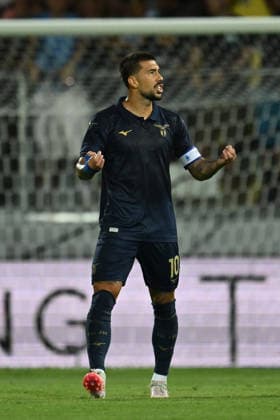 IPA87361025 - Mattia Zaccagni of S.S. Lazio celebrates after scoring the goal that tied the game at 1-1 during a preseason friendly match between Frosinone Calcio and S.S. Lazio at Benito Stirpe Stadium on August 9, 2026, in Frosinone, Italy.  Copyright: xDomenicoxCippitelli IPAxSportx xx 87361025