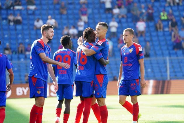 09.08.2026 Schweiz Fussball Herren Super League Saison 2026-2027 FC Basel - FC Thun 4:2 Bild , Torjubel Leo Leroy, Maussa Cisse,Asane Sow,Torschuetze Zan Celar,Becir Omeragic Torjubel *** August 9, 2026 Swiss Men s Soccer Super League 2026–2027 Season FC Basel vs. FC Thun 4–2 Photo: Goal celebrations by Leo Leroy, Maussa Cisse, and Asane Sow; goal scorers Zan Celar and Becir Omeragic; goal celebrations 