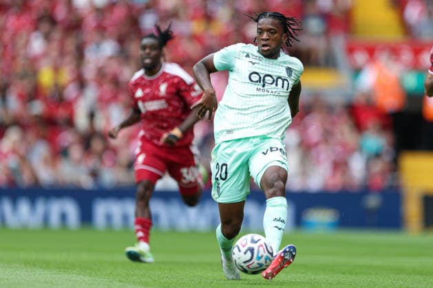 RECORD DATE NOT STATED 9th August 2026; Anfield, Liverpool, Merseyside, England; Friendly Football, Liverpool versus Monaco; Flavio Nazinho of AS Monaco passes the ball AidanxHunter