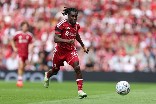 RECORD DATE NOT STATED 9th August 2026; Anfield, Liverpool, Merseyside, England; Friendly Football, Liverpool versus Monaco; Jeremie Frimpong of Liverpool runs with the ball AidanxHunter