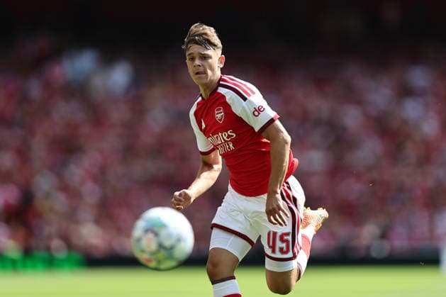 London, England, 9th August 2026. Theo Julienne of Arsenal during the Arsenal vs Borussia Dortmund Pre Season Friendly match at the Emirates Stadium, London. Picture credit should read: David Klein Sportimage EDITORIAL USE ONLY. No use with unauthorised audio, video, data, fixture lists, club league logos or live services. Online in-match use limited to 120 images, no video emulation. No use in betting, games or single club league player publications. SPI_DK_144_Arsenal_Dortmund SPI-4895-0143