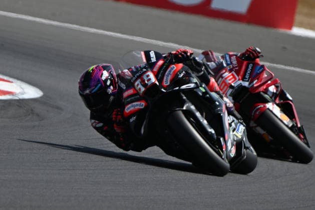 RECORD DATE NOT STATED 9th August 2026; Silverstone Circuit, Northamptonshire, England; 2026 MotoGP Grand Prix of Great Britain, Race Day; Jorge Martin of Aprilia Racing and Marc Marquez of Ducati Lenovo Team compete around Vail during the MotoGP Race SimonxWest