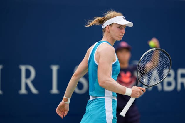 National Bank Open 2026 - Day 9 TORONTO, CANADA - AUGUST 9 : Liudmila Samsonova gestures after scoring a point against Elena Rybakina of Kazakhstan in the round of 16 during the WTA, Tennis Damen 1000 National Bank Open in Toronto, Ontario, Canada on August 9, 2026. Mert Alper Dervis Anadolu Ontario Canada. Editorial use only. Please get in touch for any other usage.  Copyright: x2026xAnadoluxMertxAlperxDervisx
