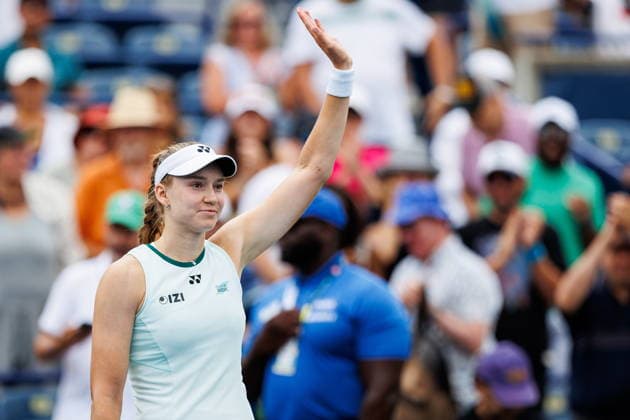 August 9, 2026, Toronto, On, Canada: Elena Rybakina of Kazakhstan celebrates after defeating Liudmila Samsonova 6-4, 4-6, 6-4, during round of 16 National Bank Open tennis action in Toronto, on Sunday, Aug. 9, 2026. Canada News - August 9, 2026  - ZUMAc35_ 20260809_zaf_c35_041 Copyright: xKeitoxNewmanx
