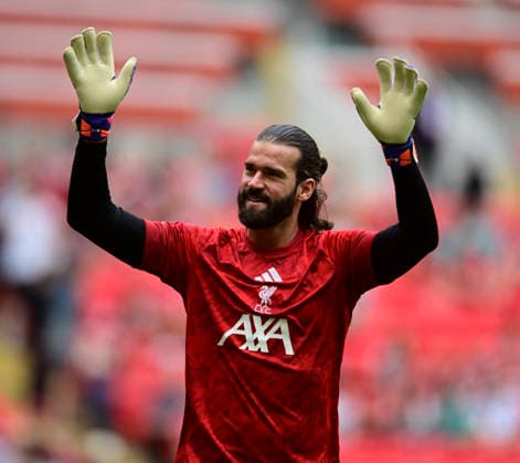 Liverpool v AS Monaco Pre-Season Friendly Liverpool goalkeeper Alisson Becker waves to the fans as he warms up before the Pre-Season Friendly match at Anfield, Liverpool 09 08 2026 UK Newspapers OUT Copyright: xChrisxNuttonx FIL-23743-0078