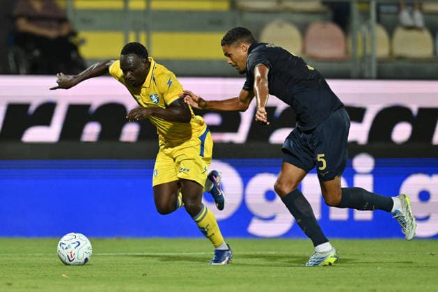 SOCCER - Friendly Match - Frosinone vs. Lazio Photo by IPA ABACAPRESS.COM87361681 - Seydou Fini of Frosinone Calcio and Danilo Doekhi of S.S. Lazio are in action during a preseason friendly match between Frosinone Calcio and S.S. Lazio at the Benito Stirpe Stadium on August 9, 2026, in Frosinone, Italy. Frosinone Italy  Copyright: xIPAxSport ABACAx