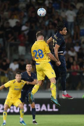 SOCCER - Friendly Match - Frosinone vs. Lazio Photo by IPA ABACAPRESS.COM87361679 - Gabriele Bracaglia, a player for Frosinone Calcio, and Matteo Cancellieri, a player for SS Lazio, are in action during the preseason friendly soccer match between Frosinone Calcio and SS Lazio at Benito Stirpe Stadium on August 9, 2026, in Frosinone, Italy. Frosinone Italy  Copyright: xIPAxSport ABACAx