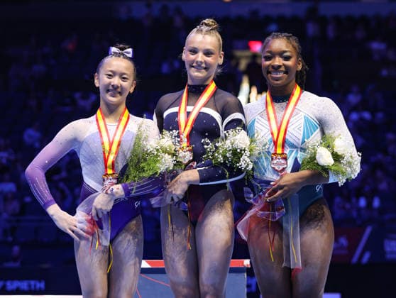 August 9, 2026: Top 3 All Arounders Addalye VanGrinsven, Kylie Smith, and Amia Pugh-Banks pose for the photograph following the Junior Women s Day 2 of the 2026 Xfinity US Gymnastics Championships at the Mortgage Matchup Center in Phoenix, AZ. CSM Phoenix U.S.A - ZUMAc04_ 20260809_zma_c04_004 Copyright: xKylexOkitax